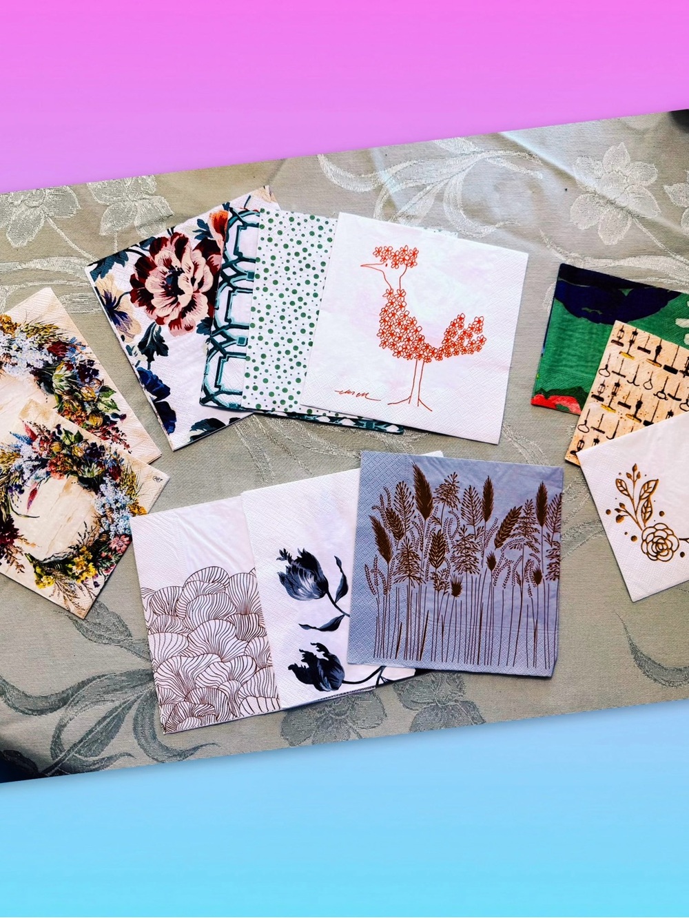 12 Decorative Paper Napkins for Decoupage Junk Journals & Paper Crafts
